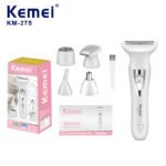 ماكينة حلاقة وإزالة شعر نسائية Kemei KM-275 متعددة الوظائف 5 في 1، مع رؤوس قابلة للتبديل للحلاقة والتشذيب والعناية بمناطق مختلفة. تعمل لاسلكيًا ببطارية قابلة للشحن عبر USB، وتدعم الاستخدام الرطب والجاف وفق معيار IPX6. اطلبِيها الآن من Kemei Official Egypt.
